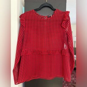 Ruffled Buffalo-Check Blouse